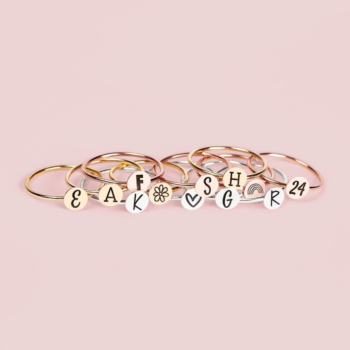 Graduation Class Ring Set | Stackable High School or College Stacking Rings | Personalized Custom Senior Year Sorority Signet Graduate Gift