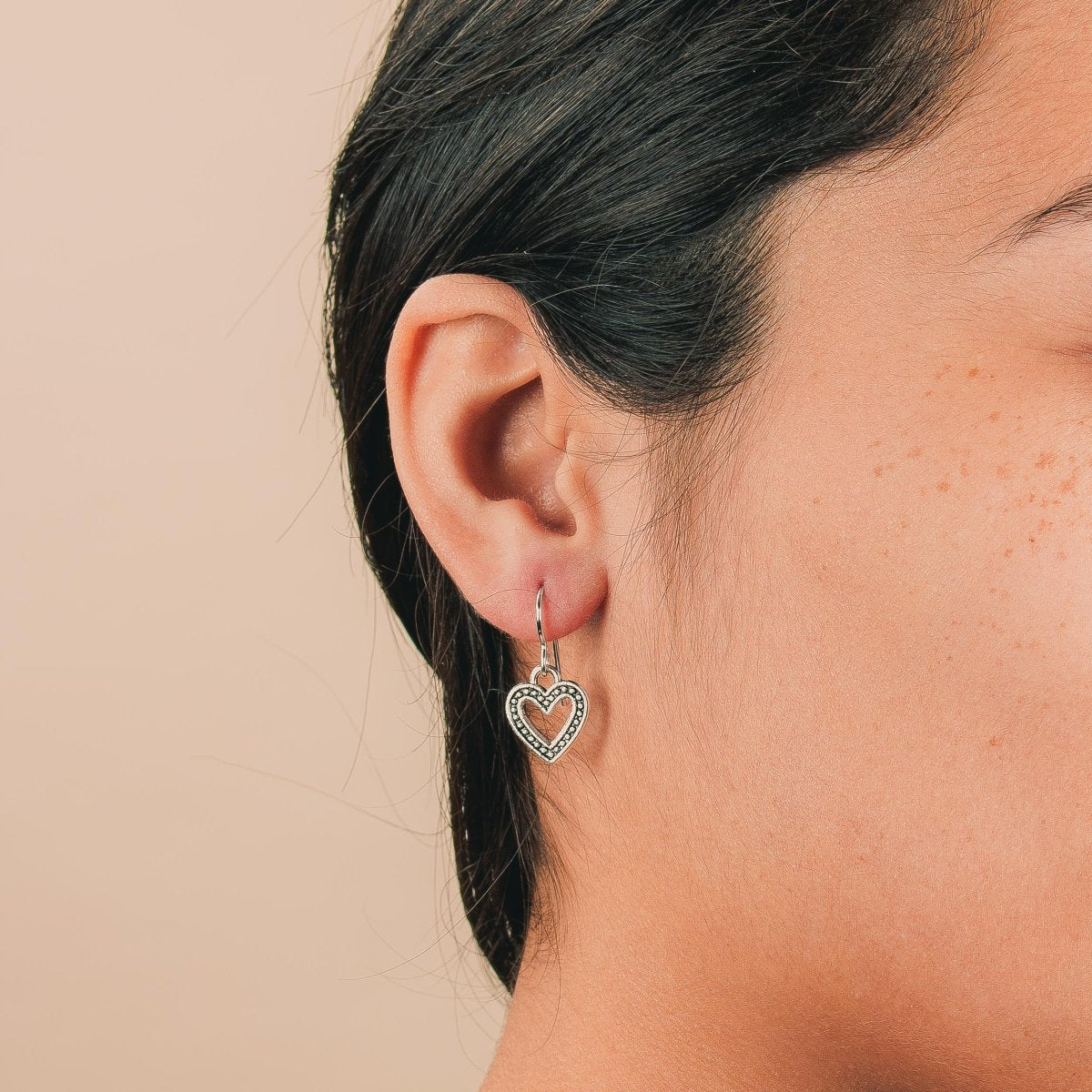 Heart Dangle Drop Earrings for Women and Girls | Valentines Day Jewelry | Multiple Styles Available (Small Beaded Heart Earrings)