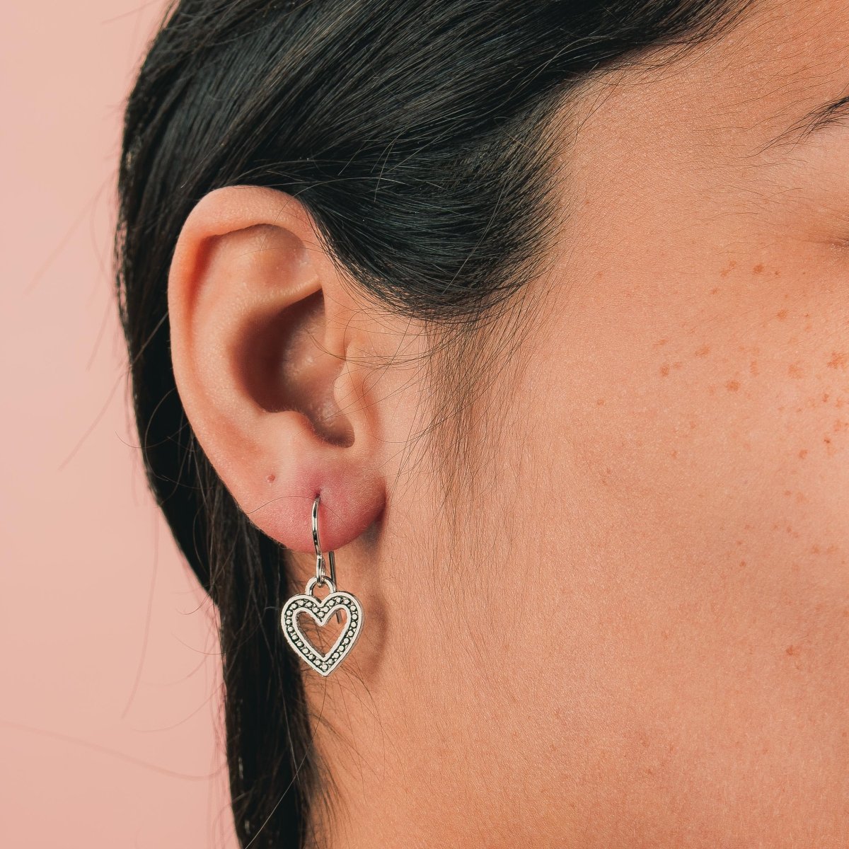 Heart Dangle Drop Earrings for Women and Girls | Valentines Day Jewelry | Multiple Styles Available (Small Beaded Heart Earrings)