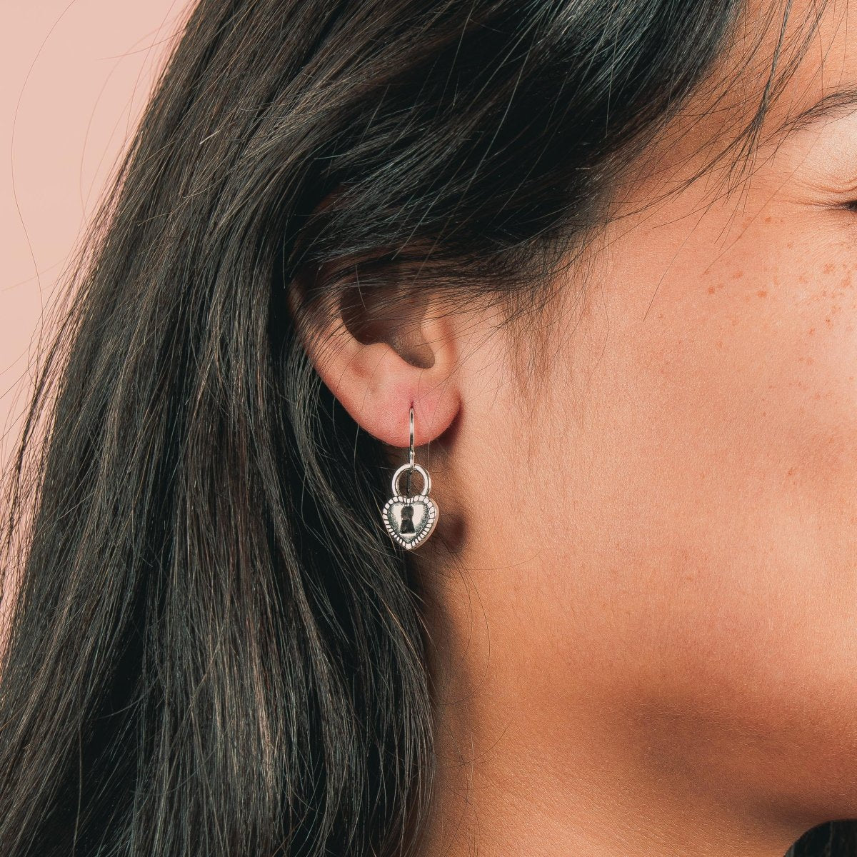 Heart Dangle Drop Earrings For Women And Girls | Valentines & Love Jewelry | Multiple Styles Available (Key Hole Locket Heart Earrings)