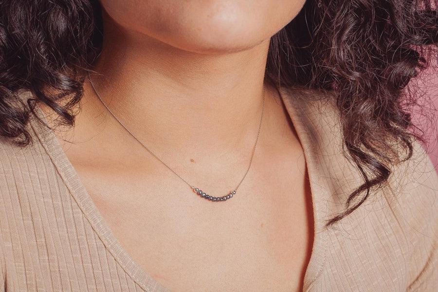 Jovie Necklace & Earrings Gift Set | Sterling Silver Natural Freshwater Black Pearls | Dainty Minimalist Colorful Jewelry Set Christmas Gift