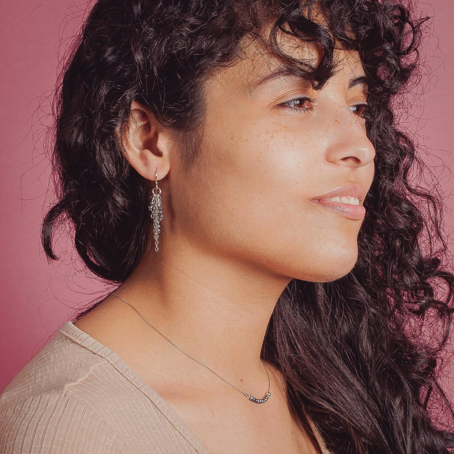 Jovie Necklace & Earrings Gift Set | Sterling Silver Natural Freshwater Black Pearls | Dainty Minimalist Colorful Jewelry Set Christmas Gift