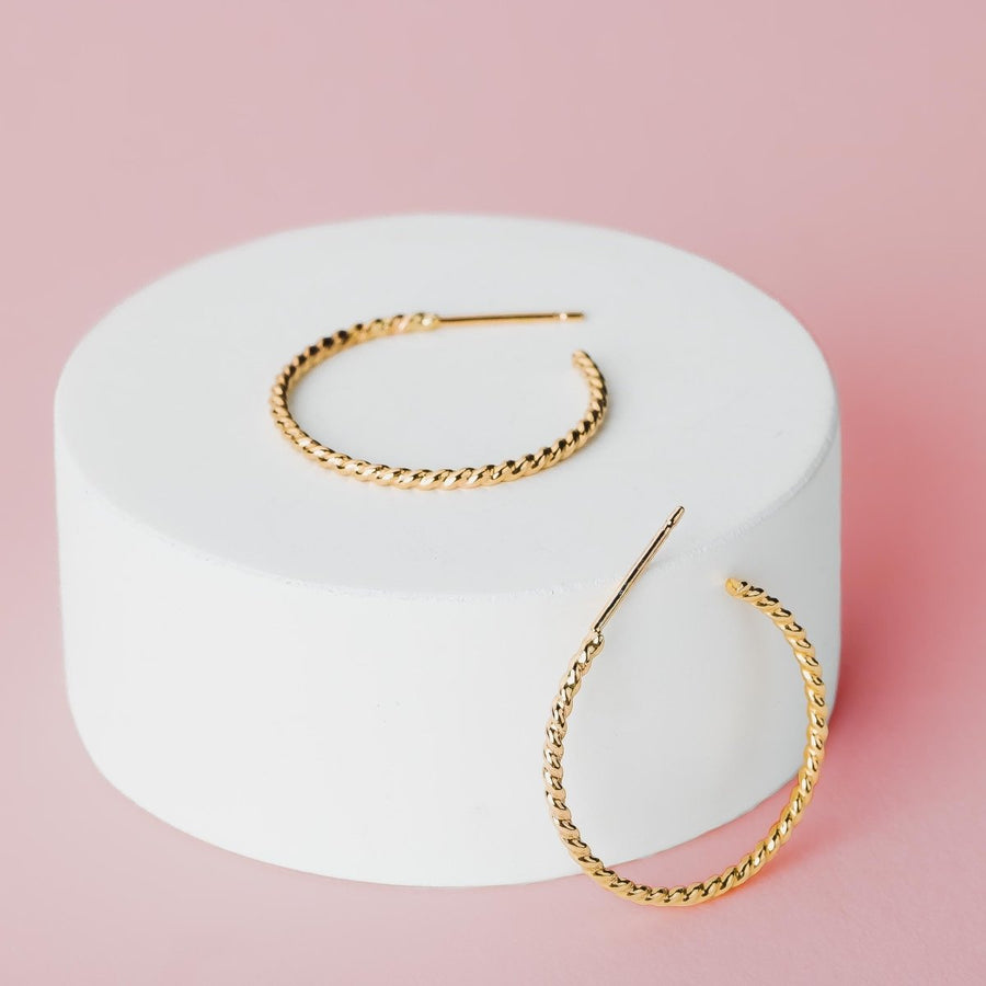 Medium Twist Hoop Earrings | Gold, Rose Gold, Silver | Braided Rope Huggie Hoops, Twisted Minimalist Everyday Studs, Dainty Gift for Her
