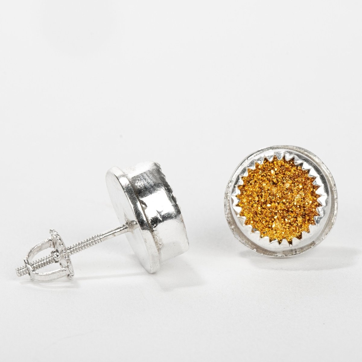 No. 2 Gold Druzy Quartz Earrings With Threaded Screw On Posts | The River Valley Collection | Small Sterling Silver Crystal Stud Posts