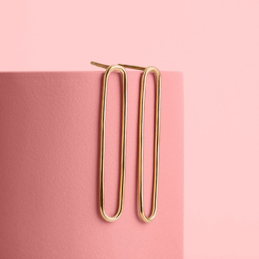 Oval Paperclip Chain Link Stud Earrings