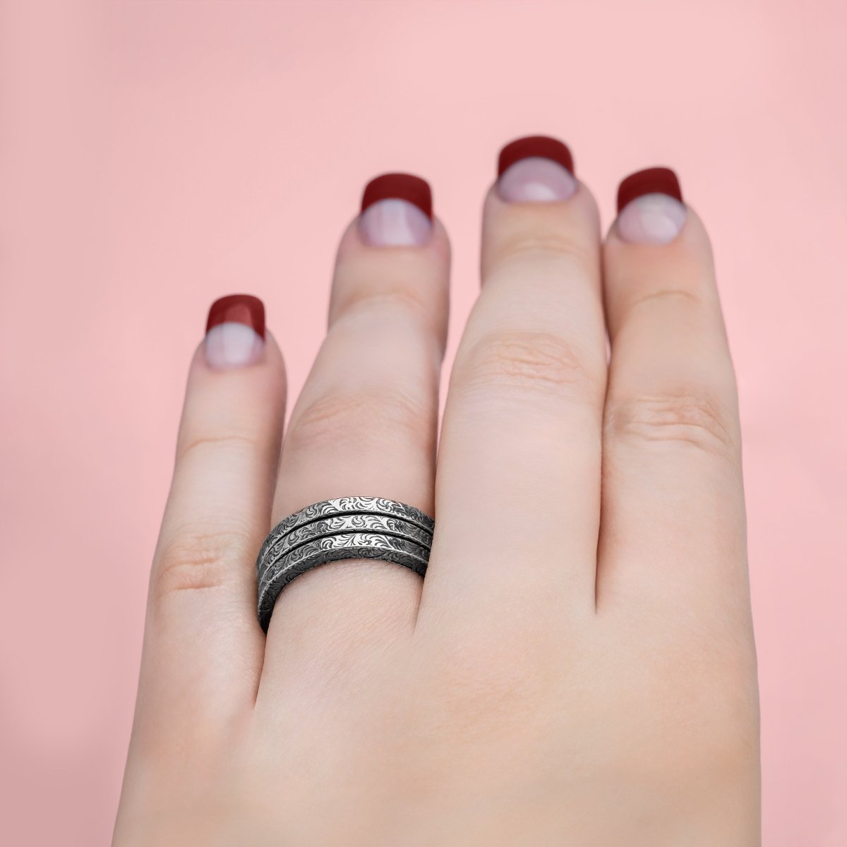 Paisley Stacking Ring | 925 Sterling Silver Square Swirly Filigree Stackable Ring Band | USA Ring Sizes 4-12