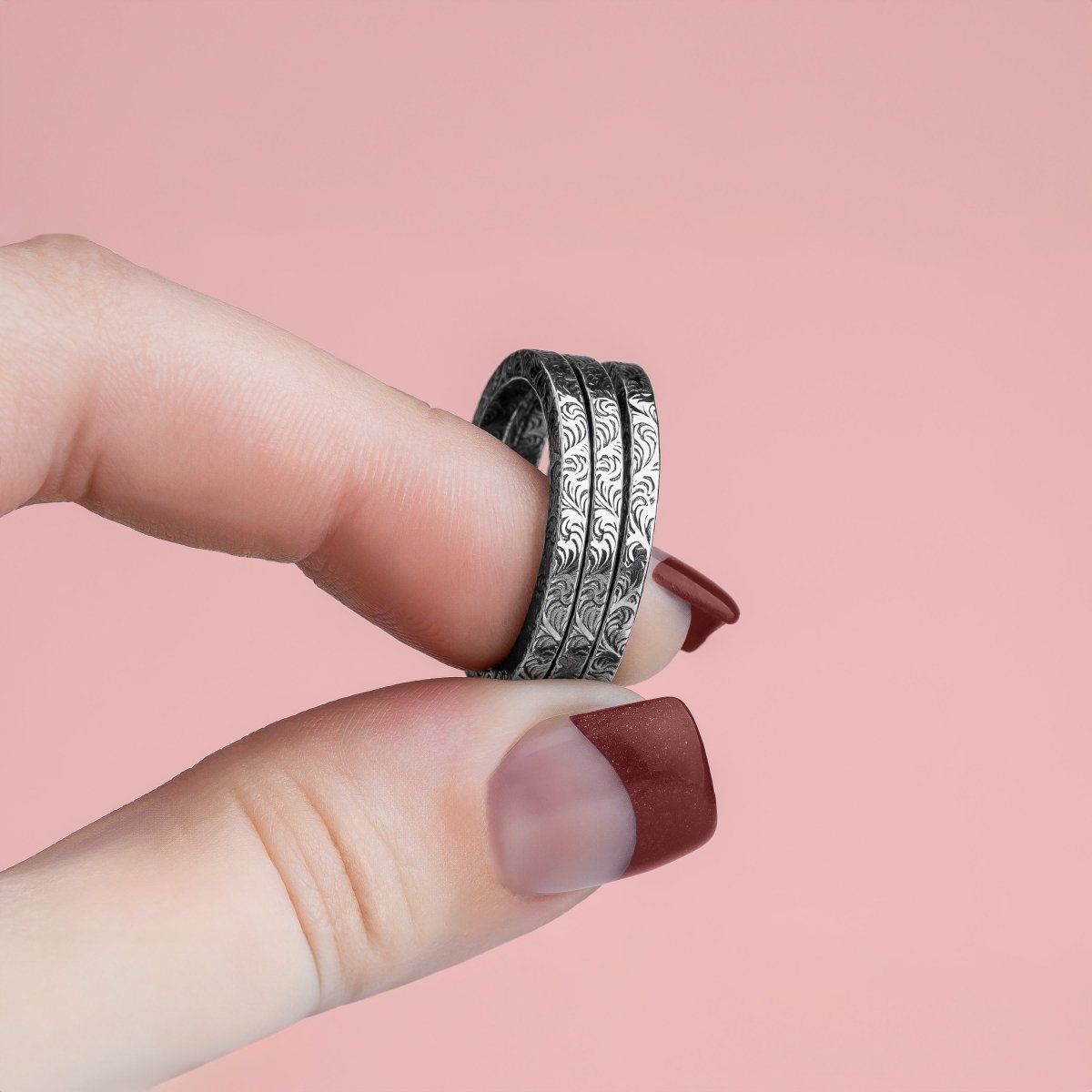 Paisley Stacking Ring | 925 Sterling Silver Square Swirly Filigree Stackable Ring Band | USA Ring Sizes 4-12