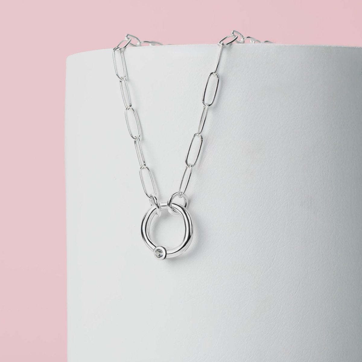 Paperclip Diamond Orbit Necklace | Multiple Diamond Colors, Tiny Round Genuine Diamond Pendant, Wedding Bridal, Anniversary Gift for Her