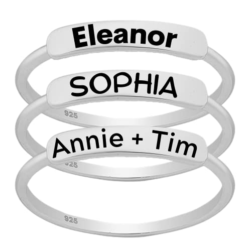 Personalized Name Bar Ring | Sterling Silver Custom Name Ring Band | Comfort Fit USA Sizes 5-9