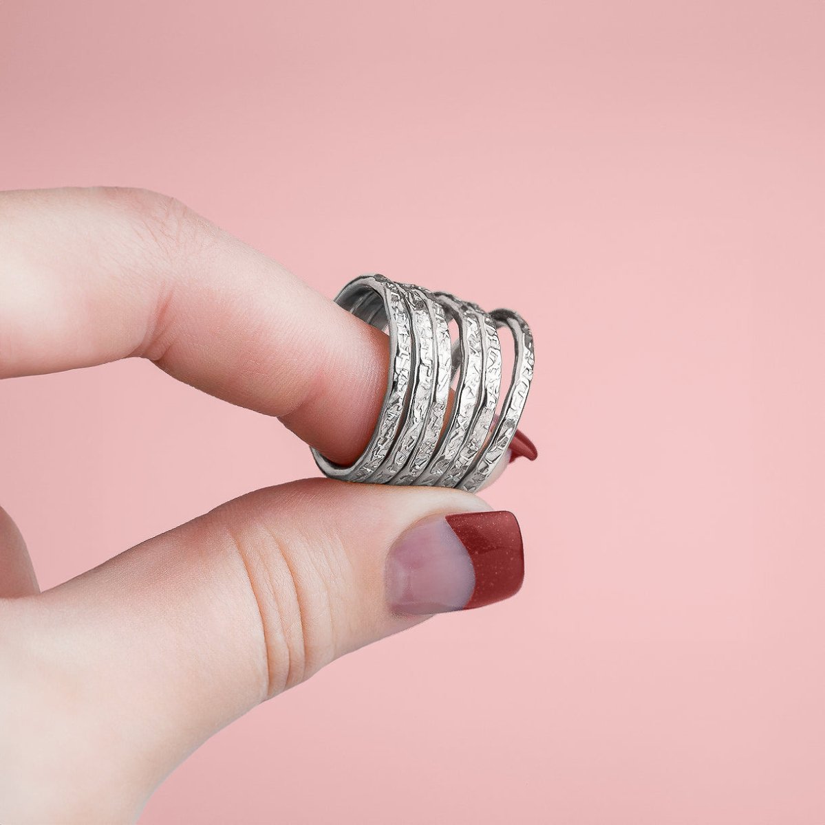 Raw Silk Stacking Rings | Sterling Silver Heavy Weight Stacking Rings | Comfort Fit Jewelry for Women and Girls | USA Sizes 4-12