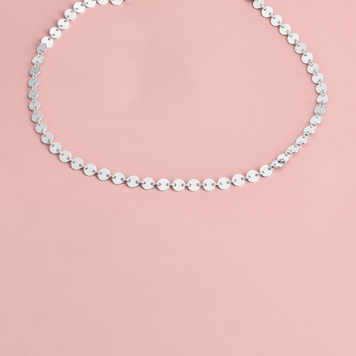 Sequin Chain Necklace | Dainty Delicate Sterling Silver Minimalist Circle Disc Necklace | Perfect for Layering | Simple Everyday Choker