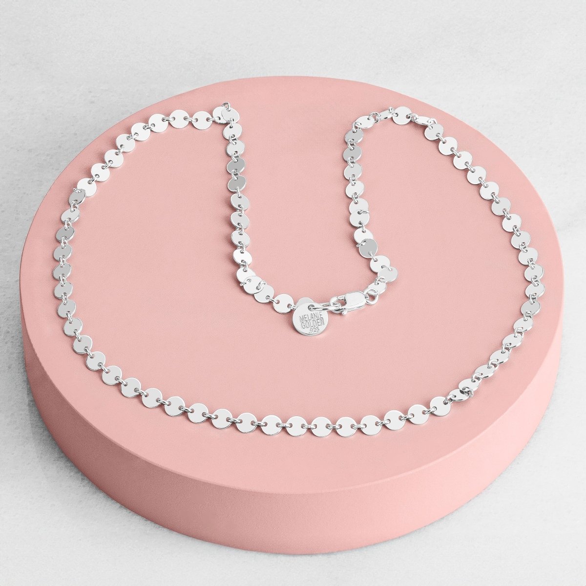 Sequin Chain Necklace | Dainty Delicate Sterling Silver Minimalist Circle Disc Necklace | Perfect for Layering | Simple Everyday Choker