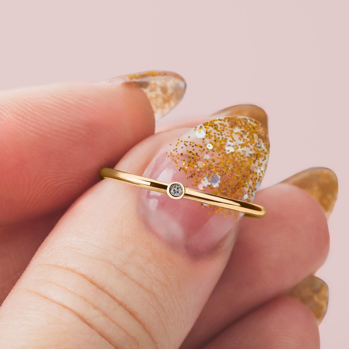 Solid 14K Gold Diamond Stacking Rings