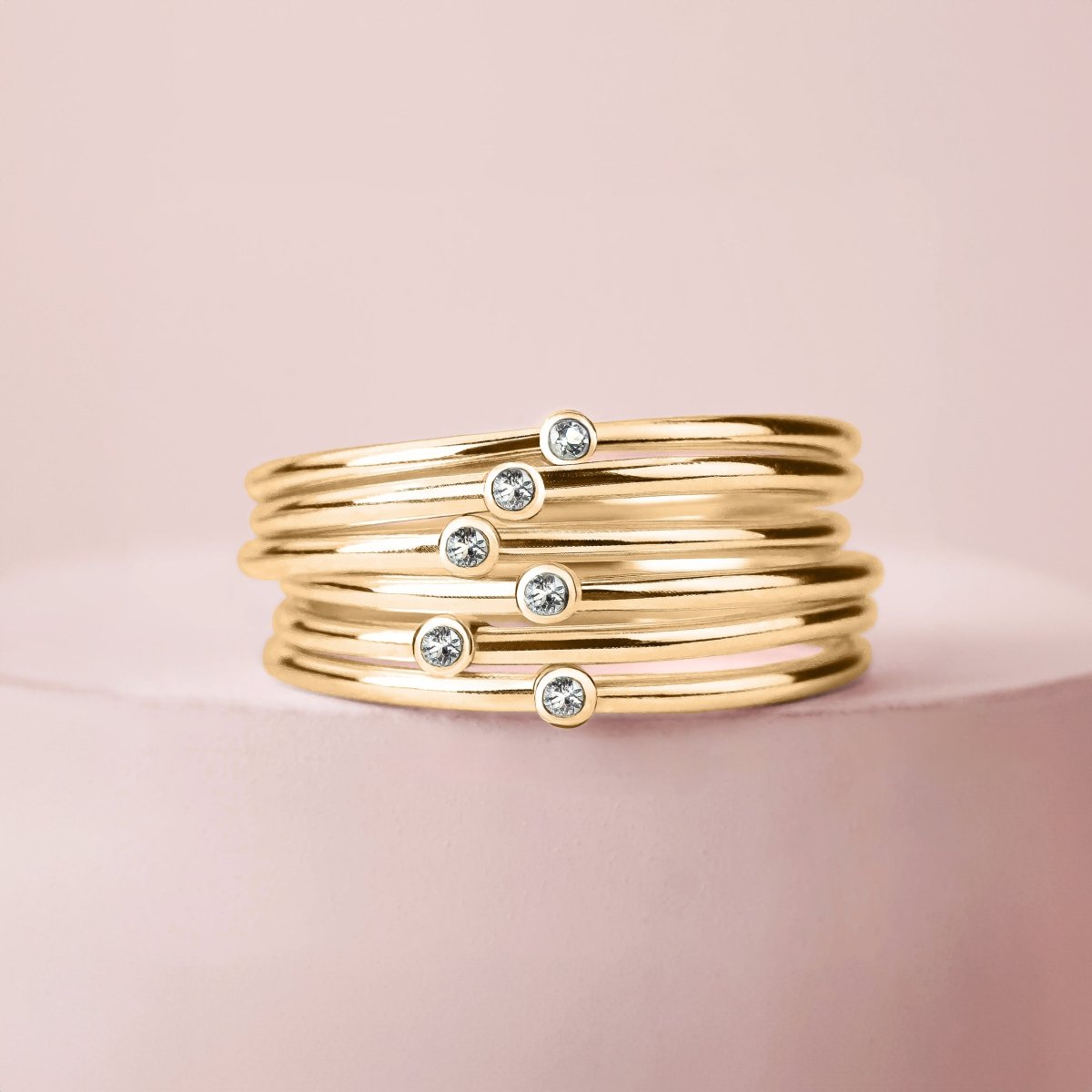 Solid 14K Gold Diamond Stacking Rings