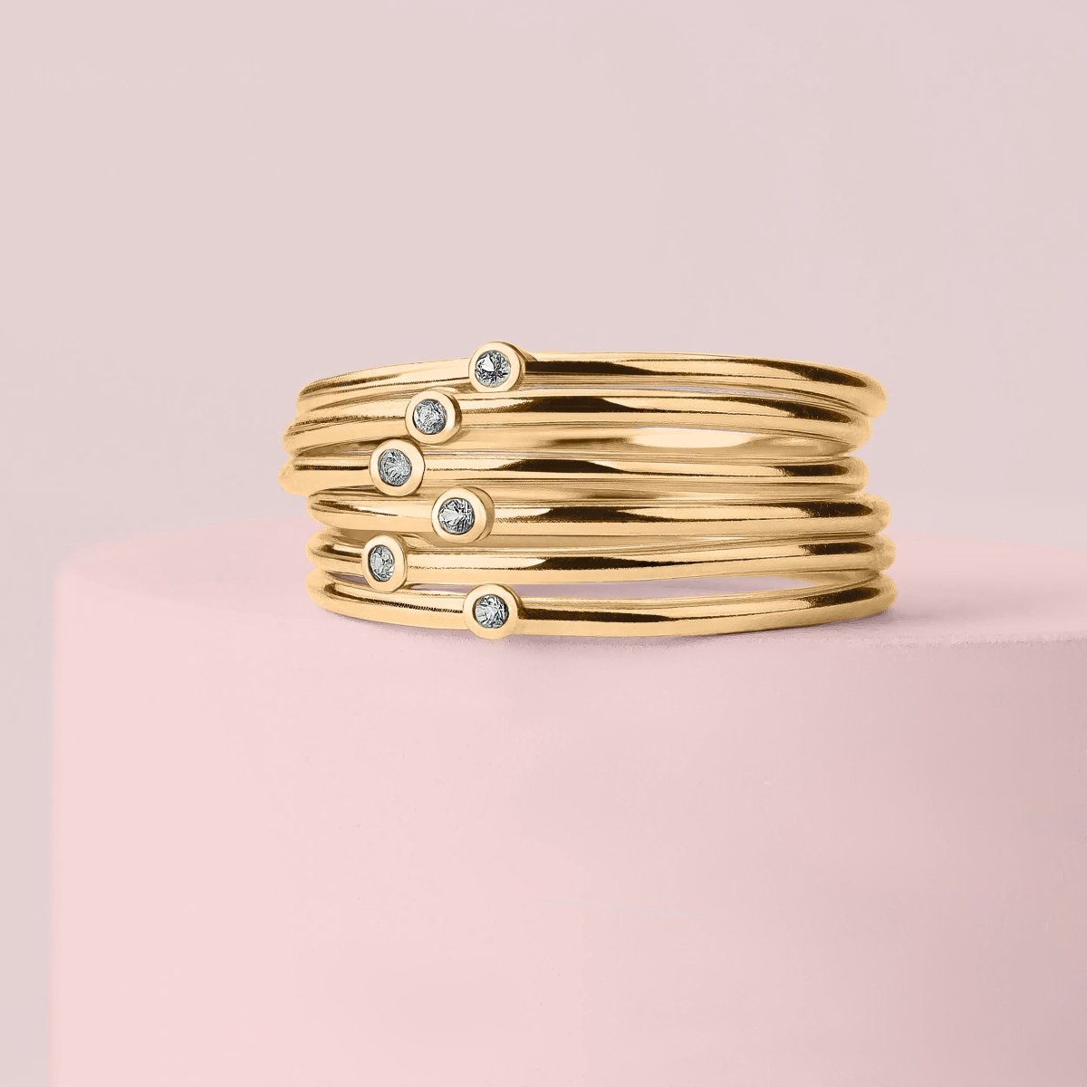 Solid 14K Gold Diamond Stacking Rings