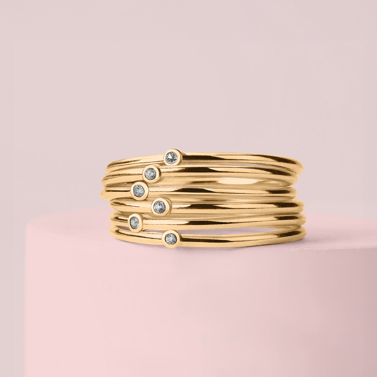 Solid 14K Gold Diamond Stacking Rings