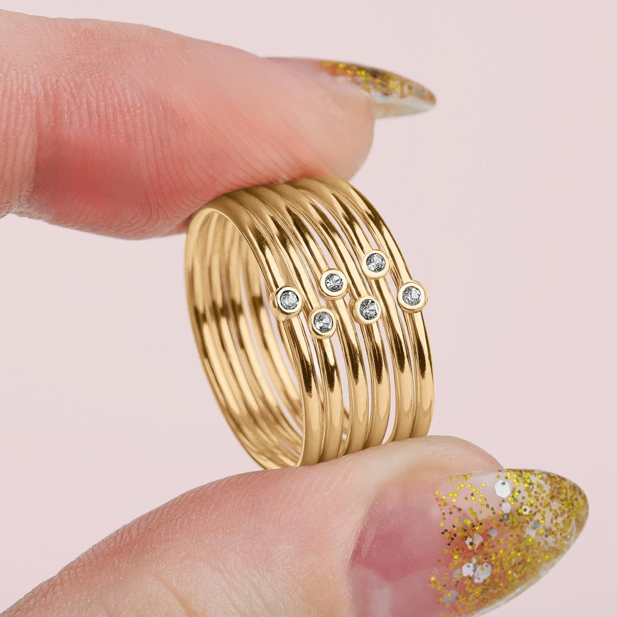 Solid 14K Gold Diamond Stacking Rings