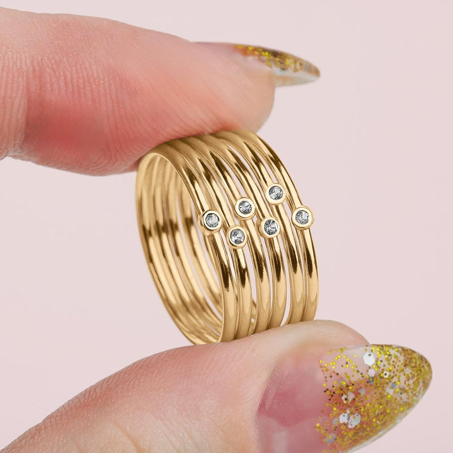 Solid 14K Gold Diamond Stacking Rings
