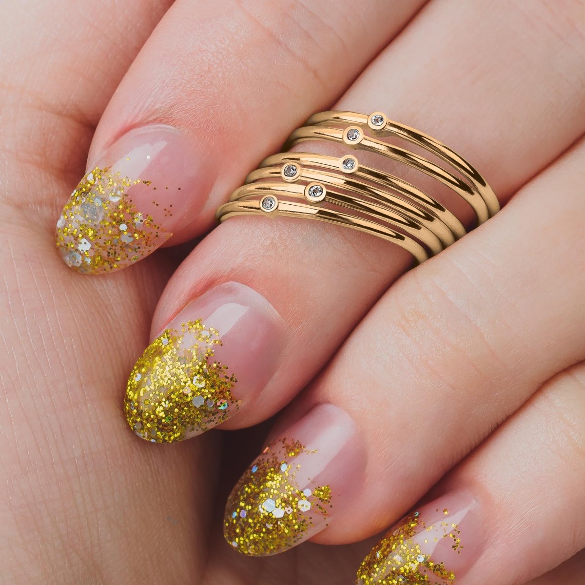 Solid 14K Gold Diamond Stacking Rings