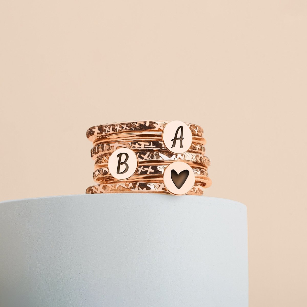 Stackable Initial Rings | 3 Initials, 8 Ring Set