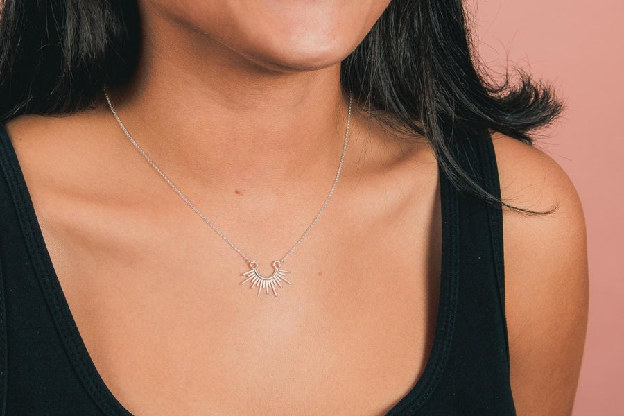 Sun Burst Necklace in Solid 14K Gold or Sterling Silver - Melanie Golden Jewelry Designer Series