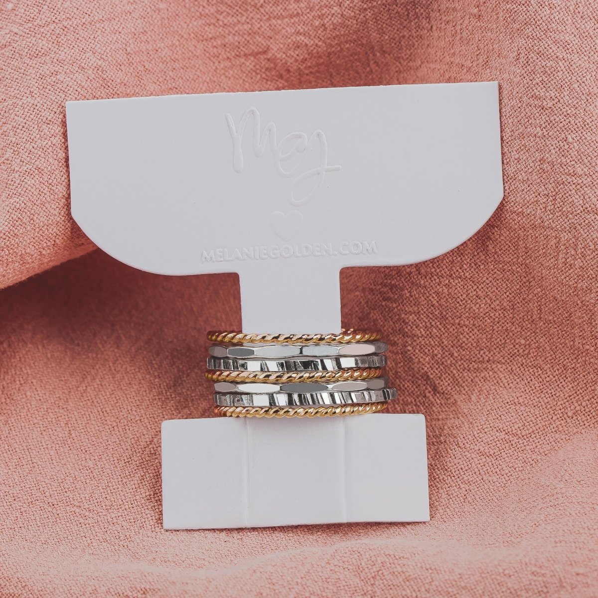 The Hera Stack | Set of 7 Mixed Metal Textured Thin Stacking Rings in Silver and Gold | Comfort Fit | USA Sizes 4-12