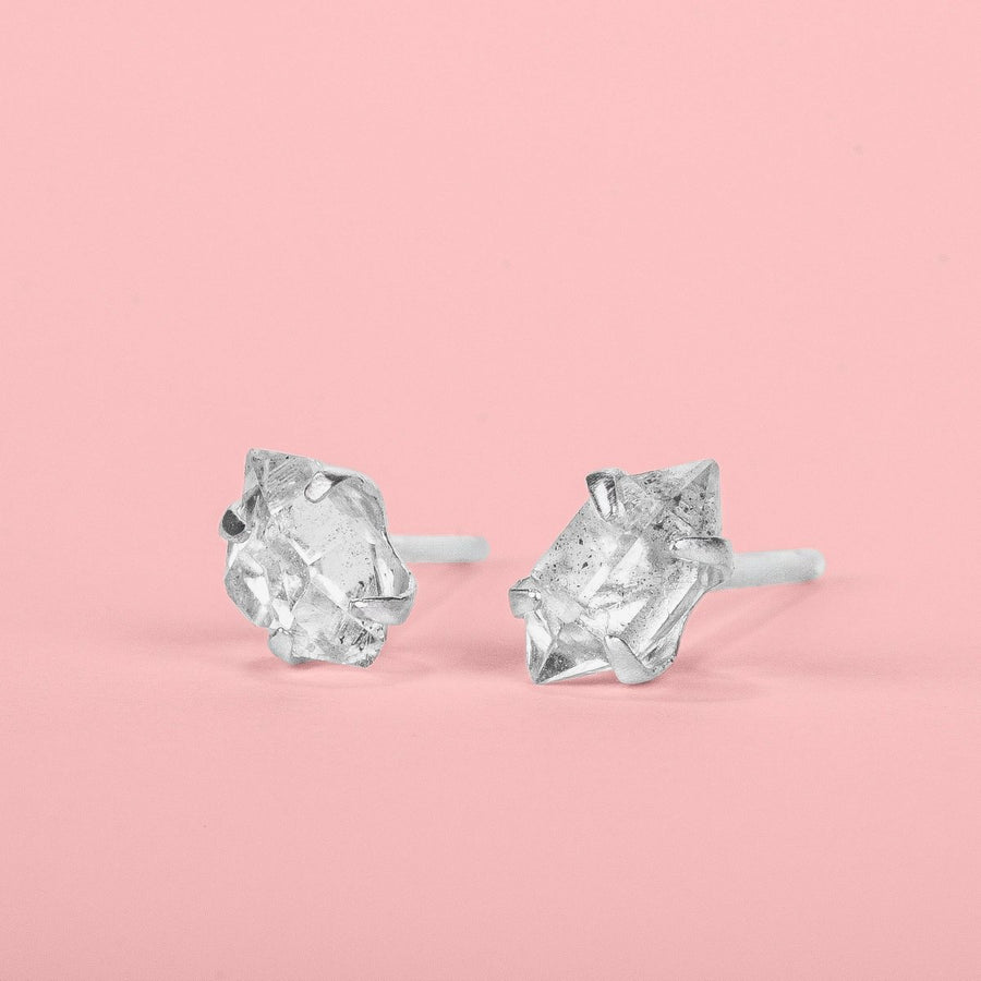 Tiny Raw Herkimer Diamond Stud Earrings