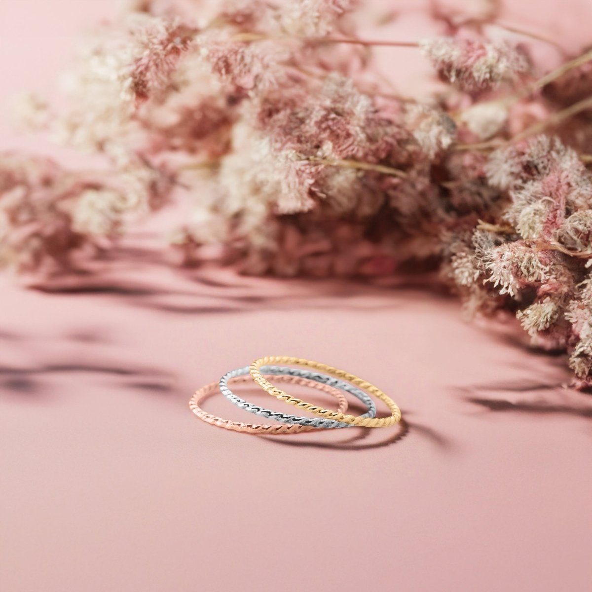 Trio of Braided Rope Stacking Rings | Set of 3 Mixed Metal 1mm Thin Stacking Twist Rings | Silver Gold & Rose Gold | Comfort Fit Sizes 3-12