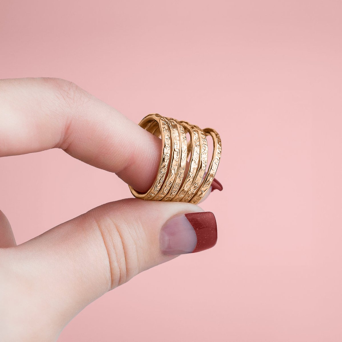 Trio of Raw Silk Stacking Rings | Set of 3 Mixed Metal Stacking Rings | Silver, Gold, and Rose Gold | USA Sizes 4-12