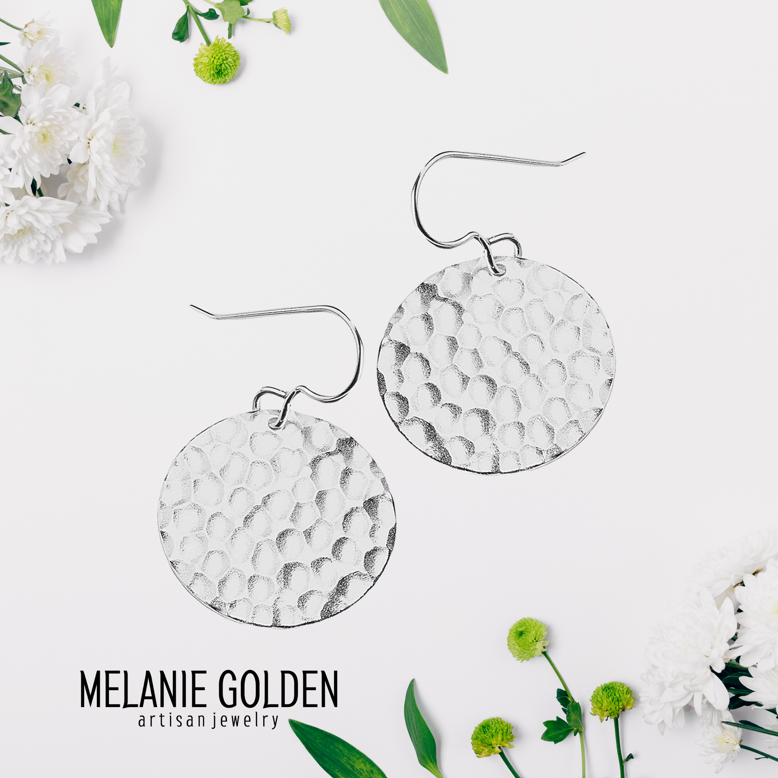 Silver Hammered Disc Dangle Earrings - Melanie Golden Jewelry - dangle earrings, earrings, everyday essentials