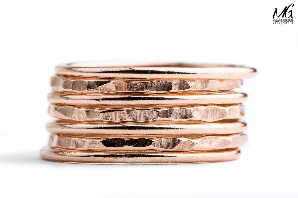 Set of 7 Mixed Textures Stacking Rings - Melanie Golden Jewelry - rings, stacking rings