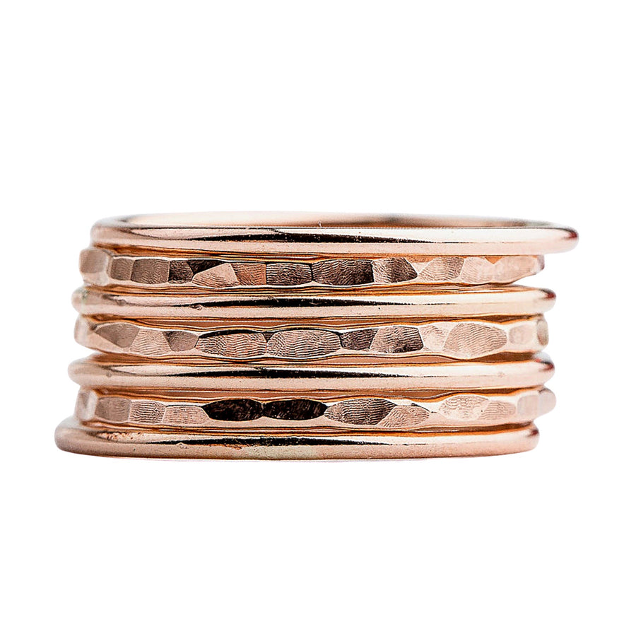 Set of 7 Mixed Textures Stacking Rings - Melanie Golden Jewelry - rings, stacking rings