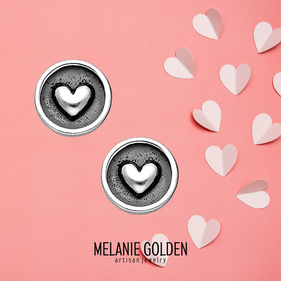 Round Heart Stud Earrings - Melanie Golden Jewelry - earrings, love, motherhood, post earrings, stud, stud earrings, VALENTINES
