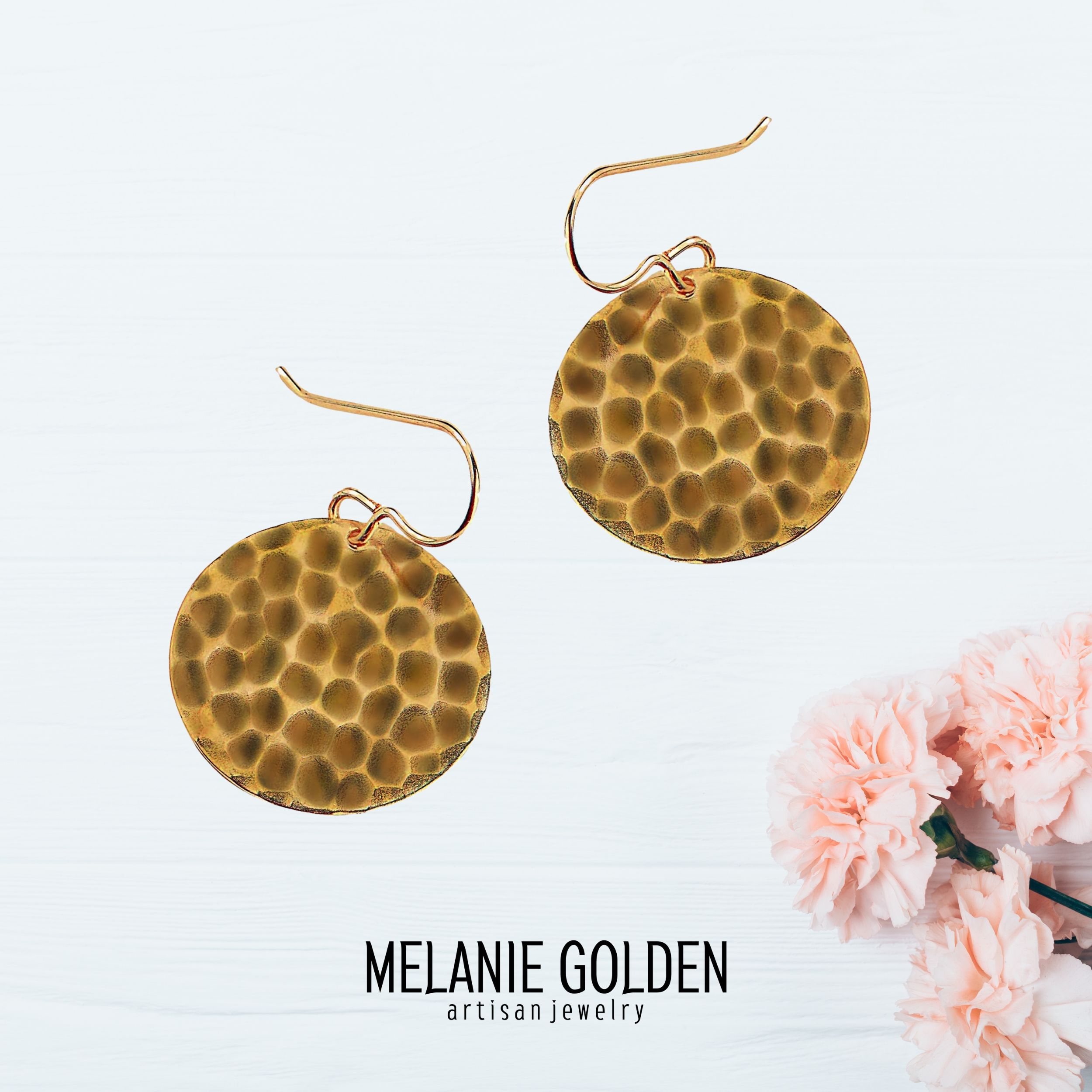 Oxidized Brass Hammered Disc Dangle Earrings - Melanie Golden Jewelry - dangle earrings, earrings
