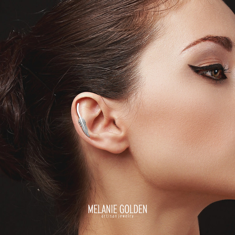 Feather Cartilage Earring - Melanie Golden Jewelry - cartilage earrings, earrings, fauna, piercings