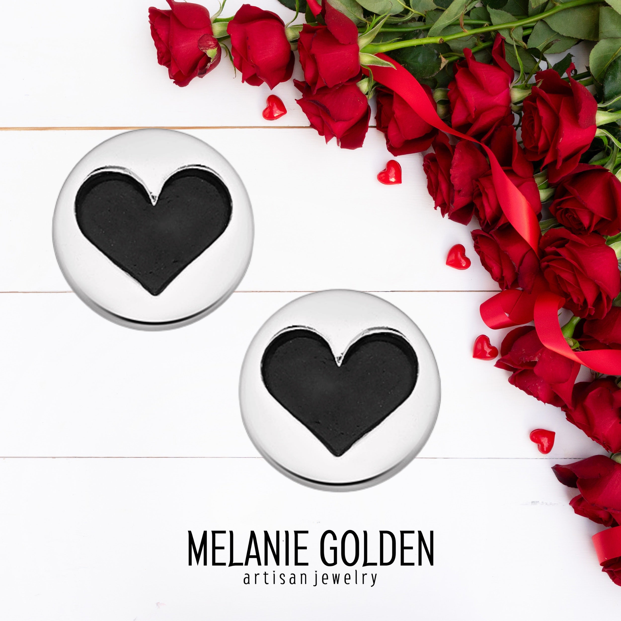 Big Black & Silver Heart Post Earrings - Melanie Golden Jewelry - earrings, love, motherhood, post earrings, stud, stud earrings, VALENTINES