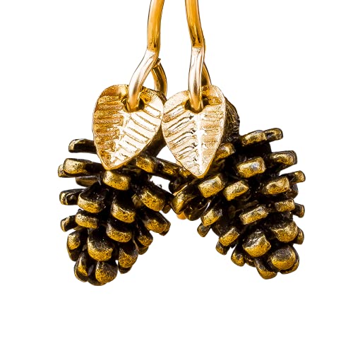 Pinecone Earrings With Leaves - Melanie Golden Jewelry - christmas, christmas jewelry, dangle earrings, drop earrings, earrings, halloween, halloween jewelry, thanksgiving, thanksgiving jewelry