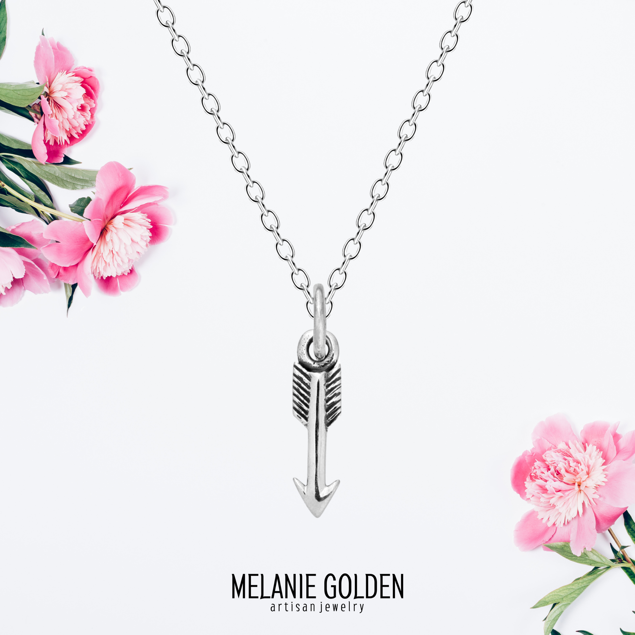 Arrow Charm Necklace - Melanie Golden Jewelry - everyday essentials, minimal, minimal jewelry, minimal necklace, necklace, silver, symbolic