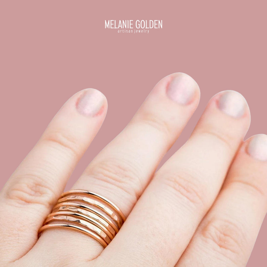 Set of 7 Mixed Textures Stacking Rings - Melanie Golden Jewelry - rings, stacking rings