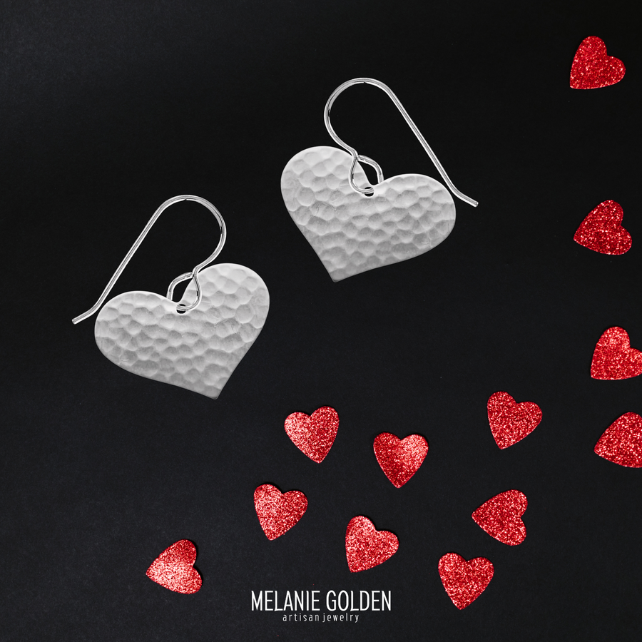 Silver Hammered Heart Dangle Earrings - Melanie Golden Jewelry - dangle earrings, earrings, love