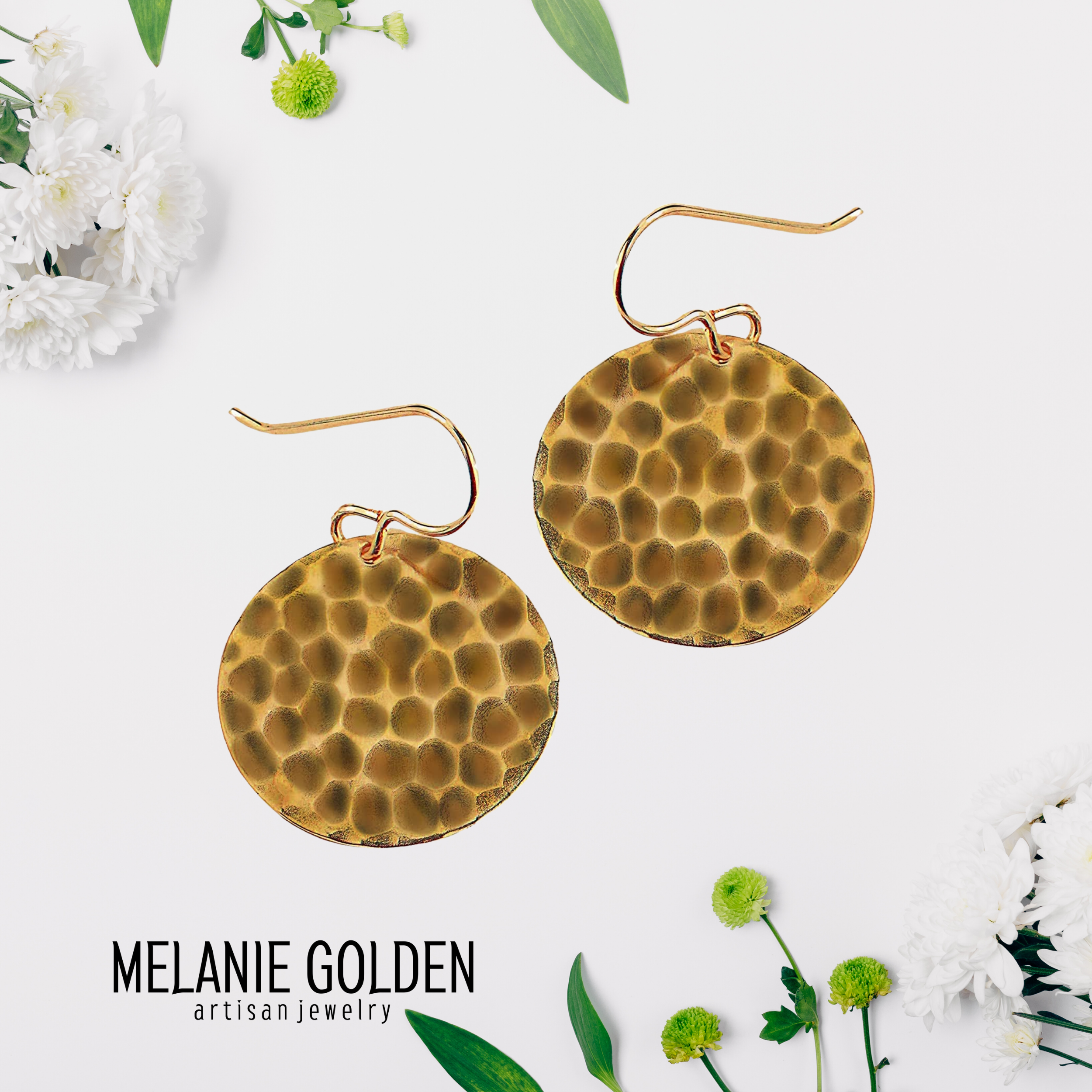 Oxidized Brass Hammered Disc Dangle Earrings - Melanie Golden Jewelry - dangle earrings, earrings