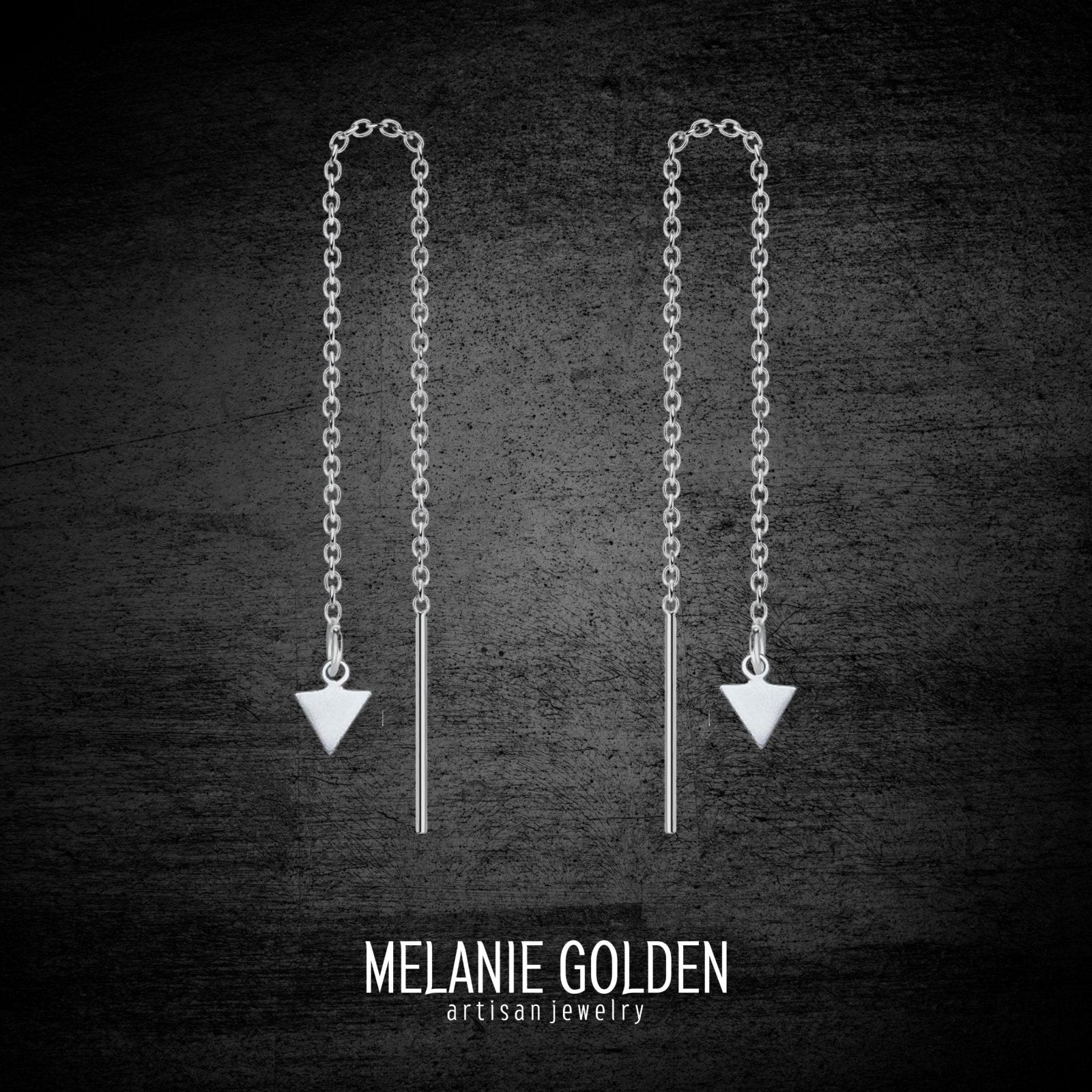 Arrow Threader Chain Earrings - Melanie Golden Jewelry - dangle earrings, drop earrings, earrings, silver, threader, threader earrings