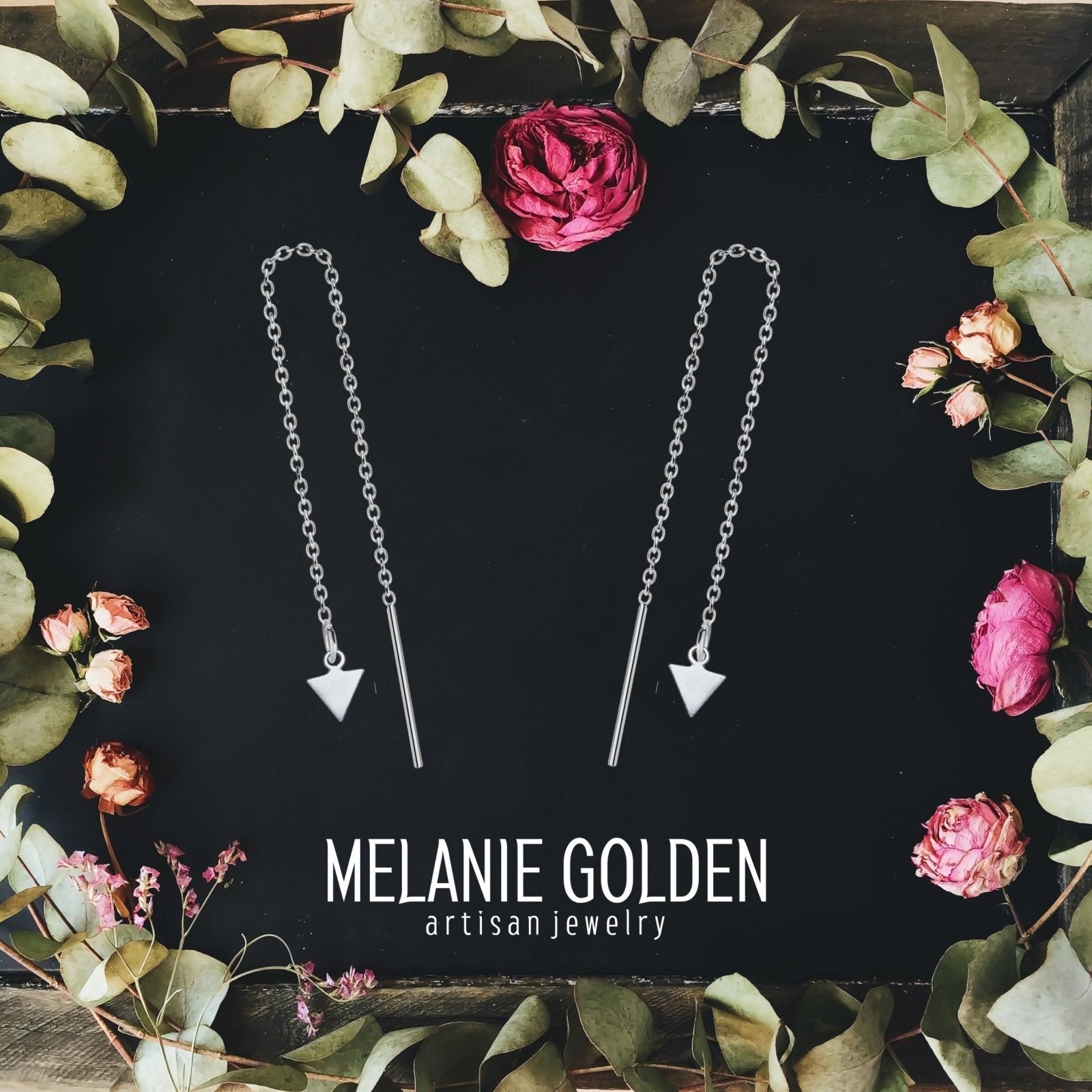 Arrow Threader Chain Earrings - Melanie Golden Jewelry - dangle earrings, drop earrings, earrings, silver, threader, threader earrings