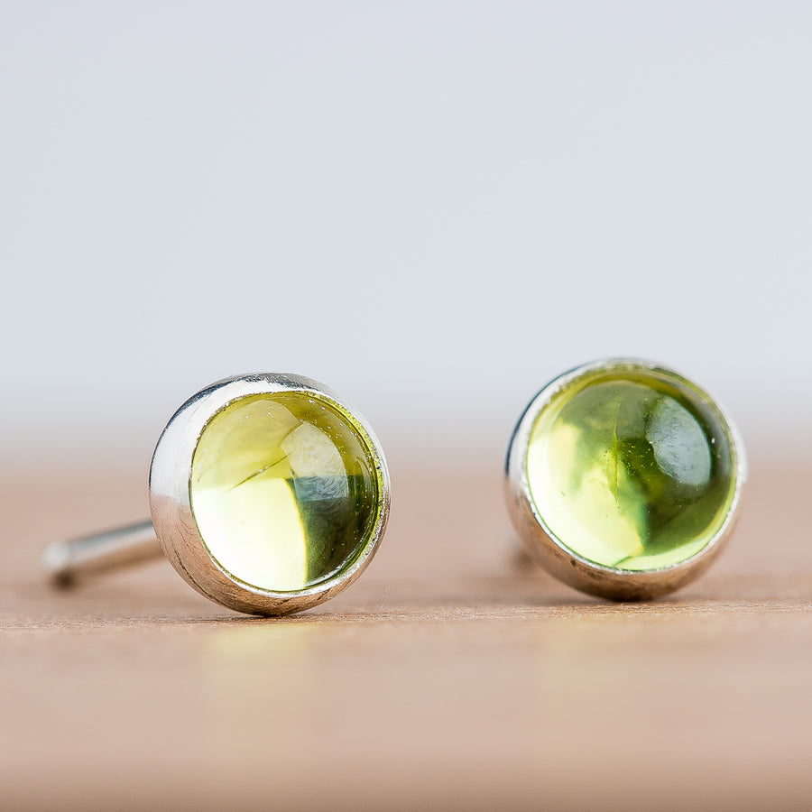 Lime Green Peridot Gemstone Stud Earrings