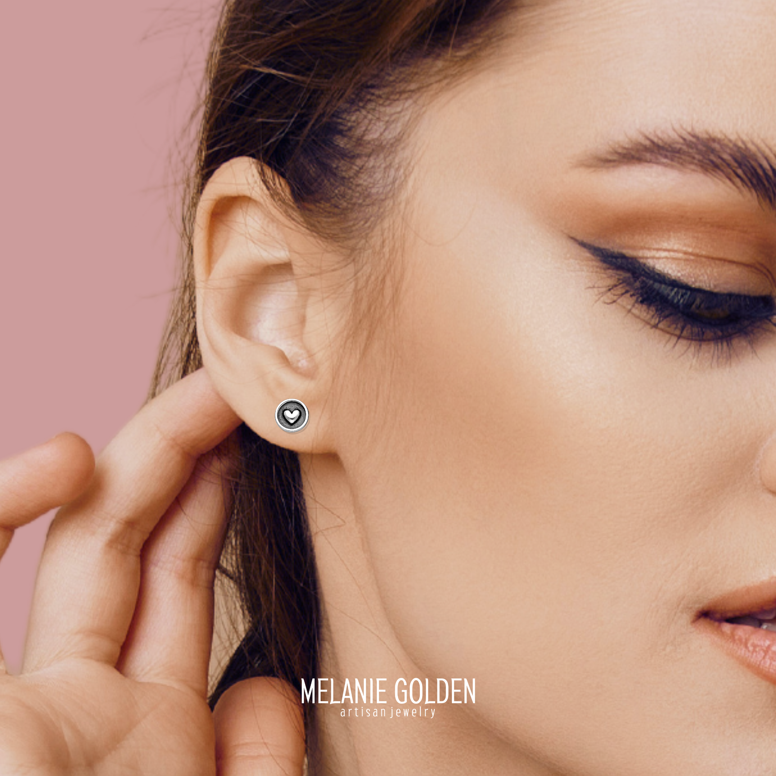 Round Heart Stud Earrings - Melanie Golden Jewelry - earrings, love, motherhood, post earrings, stud, stud earrings, VALENTINES