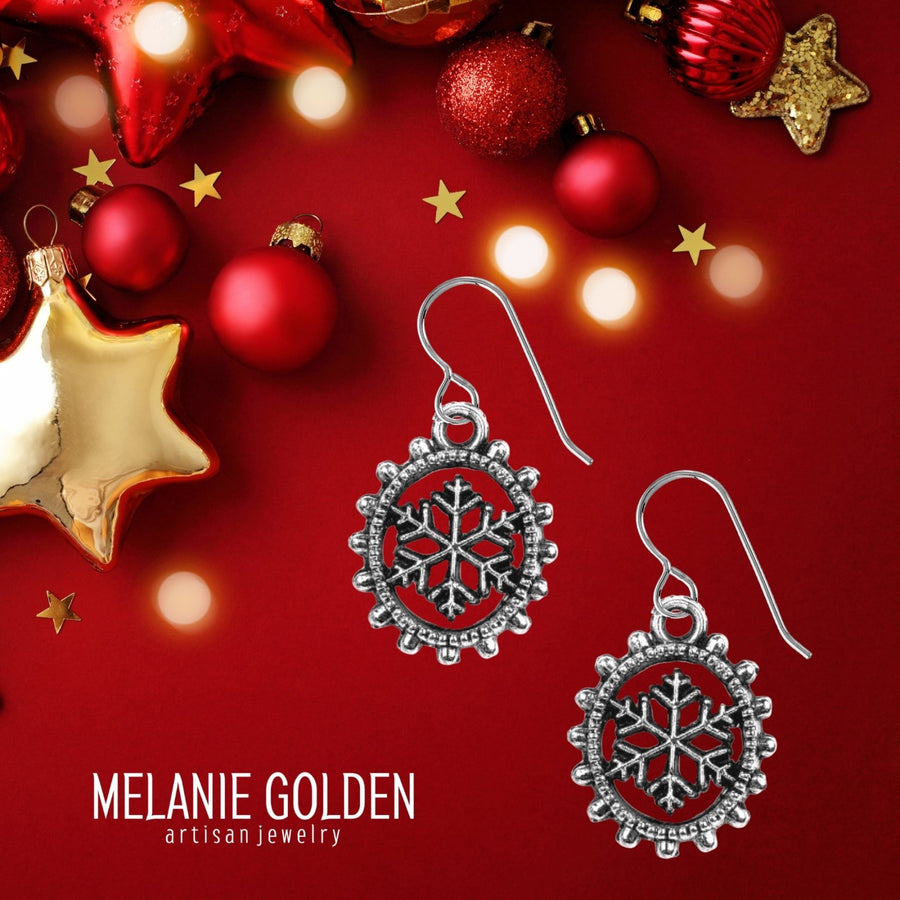 Beaded Snowflake Dangle Earrings - Melanie Golden Jewelry - christmas, christmas jewelry, dangle earrings, Earrings