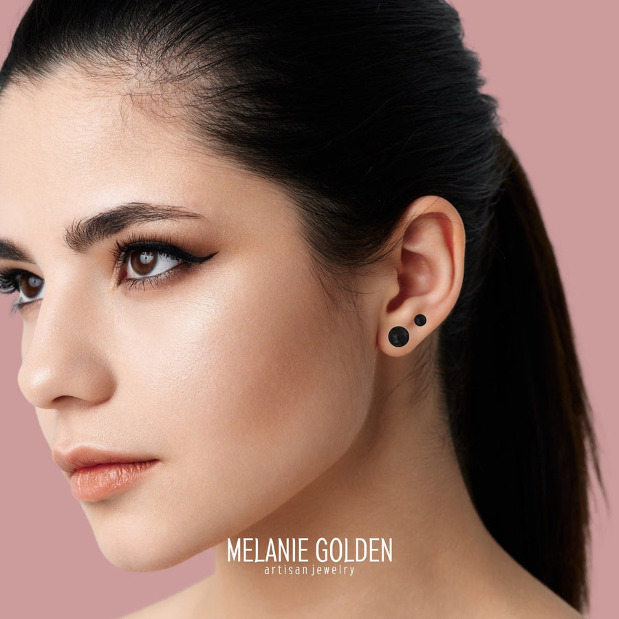 Black Ball Stud Earrings - Melanie Golden Jewelry - earrings, halloween, mens jewelry, minimal, minimal jewelry, post earrings, stud, stud earrings
