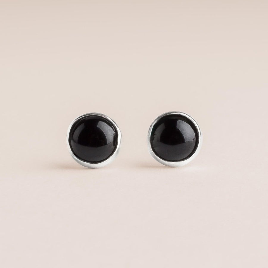 Black Onyx Gemstone Stud Earrings - Melanie Golden Jewelry - earring, earrings, halloween, mens jewelry, post earrings, stud, stud earrings