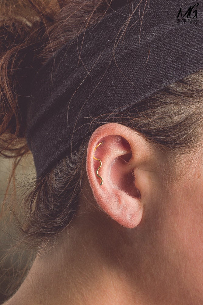 The Original Wave Cartilage Earring | 14K Solid Gold - Melanie Golden Jewelry - _badge_BESTSELLER, bestseller, cartilage earrings, earrings, piercings