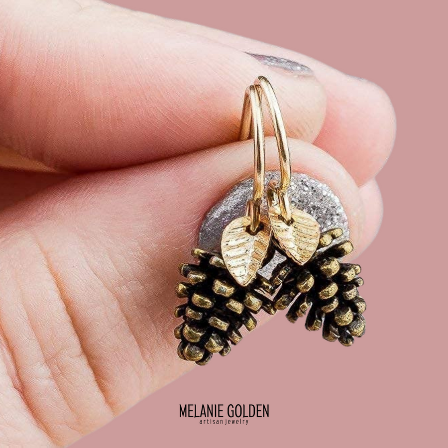 Pinecone Earrings With Leaves
